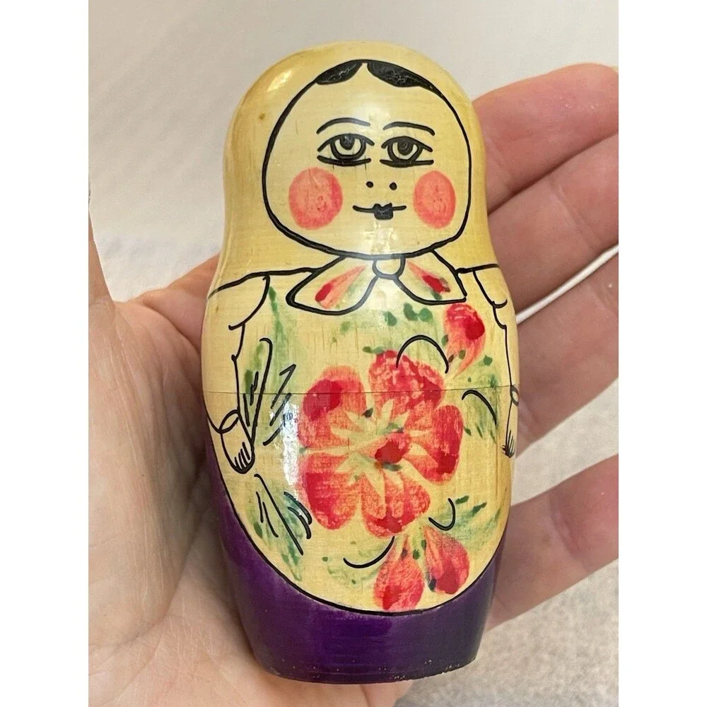 Vintage USSR Russian Matryoshka Nesting Dolls Set of 3 Hand Painted Wood